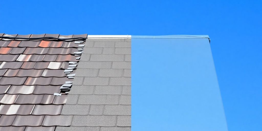 Oud versus nieuw dakbedekking op een huis.